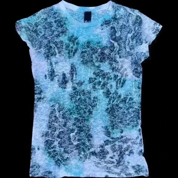 R23 Burn Out Tee Acid WashY2K Snake Animal Print Blue‎ White Semi Sheer Retro L​ - Picture 1 of 7